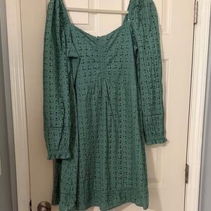 Boho Teal Green Eyelet Dress